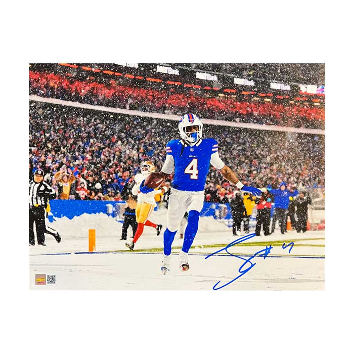 James Cook Signed Running in Snow vs 49ers Photo