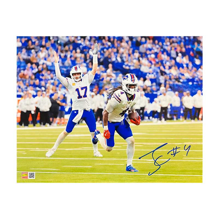 James Cook Signed Josh Allen Arms up Celebration Photo