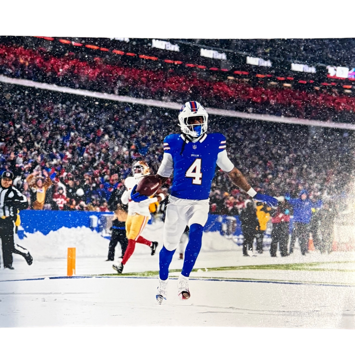 James Cook Unsigned Snow Touchdown vs. 49ers 8x10 Photo