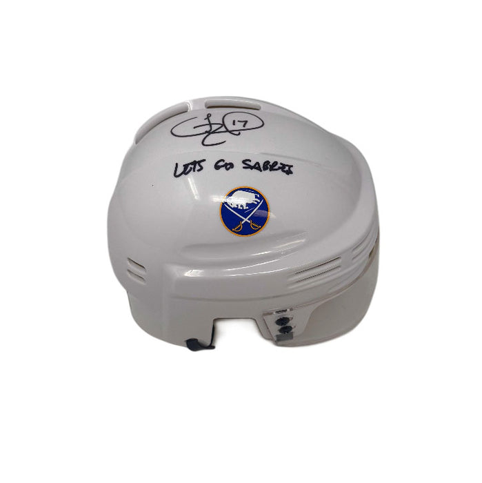 Jason Zucker Signed Buffalo Sabres White Mini Helmet with Let's Go Sabres