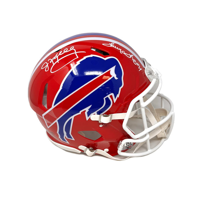 Jim Kelly and Thurman Thomas Dual Signed Buffalo Bills Full Size Red Throwback Speed Authentic Helmet