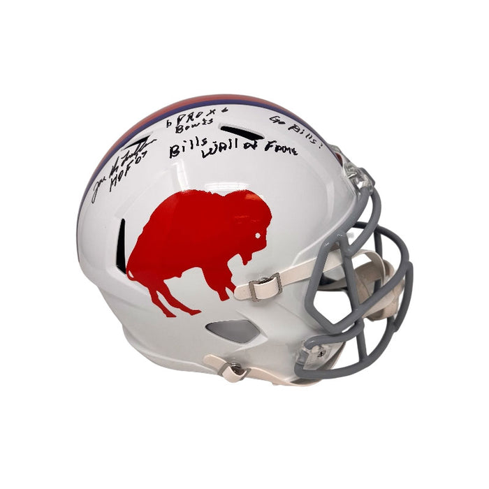 Joe DeLamielleure Signed Buffalo Bills Full Size Standing Buffalo Speed Replica Helmet with 6x Pro Bowl and Bills Wall of Fame