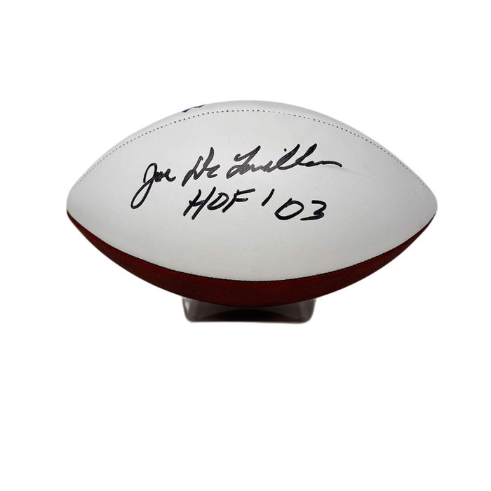 Joe DeLamielleure Signed Buffalo Bills White Logo Football with HOF 03