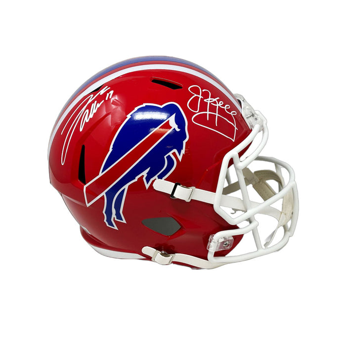 Josh Allen and Jim Kelly Dual Signed Buffalo Bills Full Size Red Throwback Speed Authentic Helmet