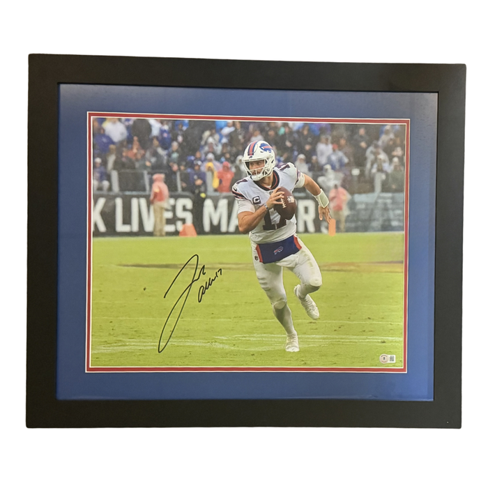 Josh Allen Signed Scrambling vs. Baltimore Ravens 16x20 Photo Professionally Framed