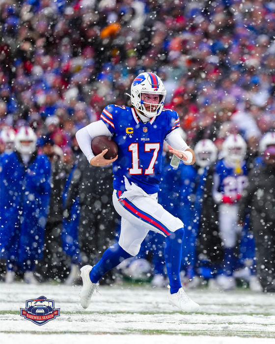 PRE-SALE: Josh Allen Signed Snow Run vs Bengals Photo