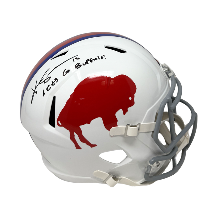 Khalil Shakir Signed Buffalo Bills Full Size Standing Buffalo Speed Replica Helmet with Let's Go Buffalo!