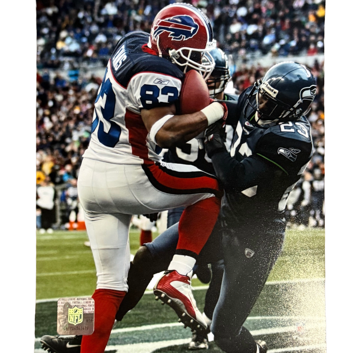 Lee Evans Unsigned with Ball vs Seahawks 8x10 Photo
