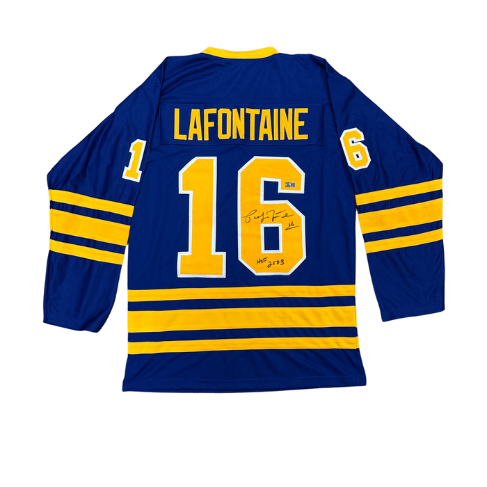 Pat LaFontaine Signed Pro-Style Blue Hockey Jersey