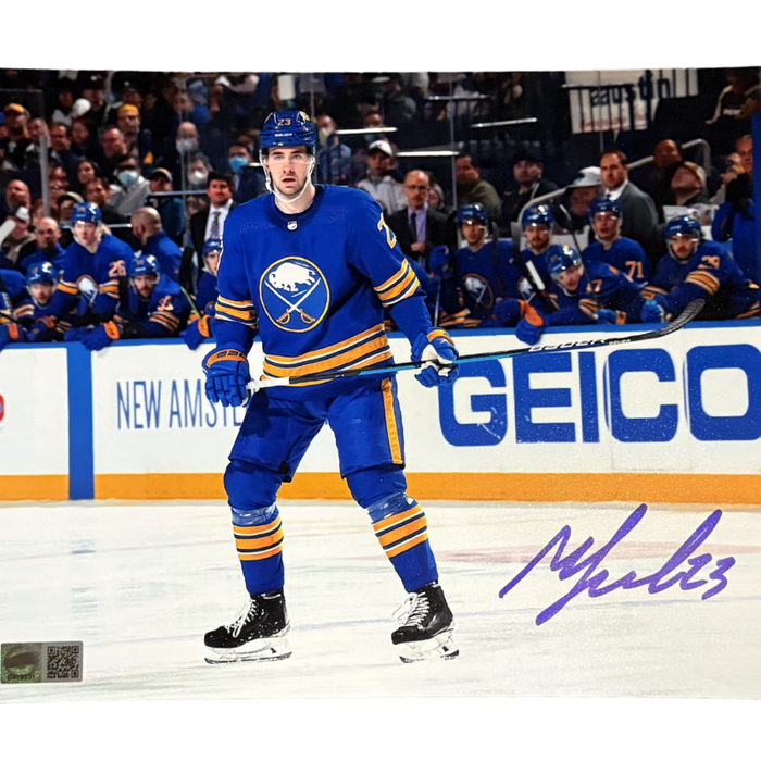 Mattias Samuelsson Signed Stick Up Standing In Front of Home Bench 8x10 Photo