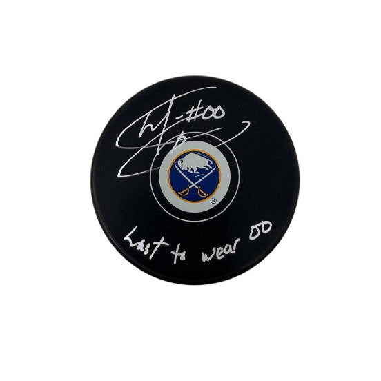 Martin Biron Signed Buffalo Sabres Logo Puck with Last to Wear '00