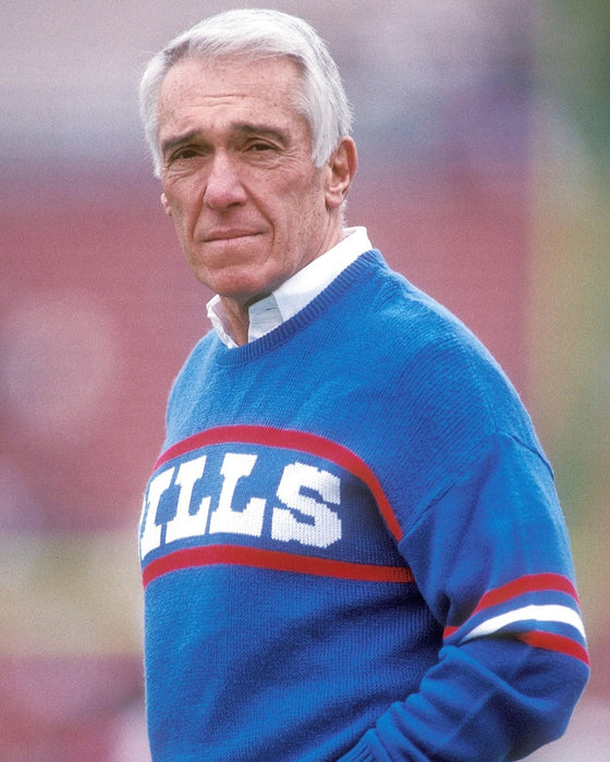 PRE-SALE: Marv Levy Signed in Bills Sweater Photo with HOF '01