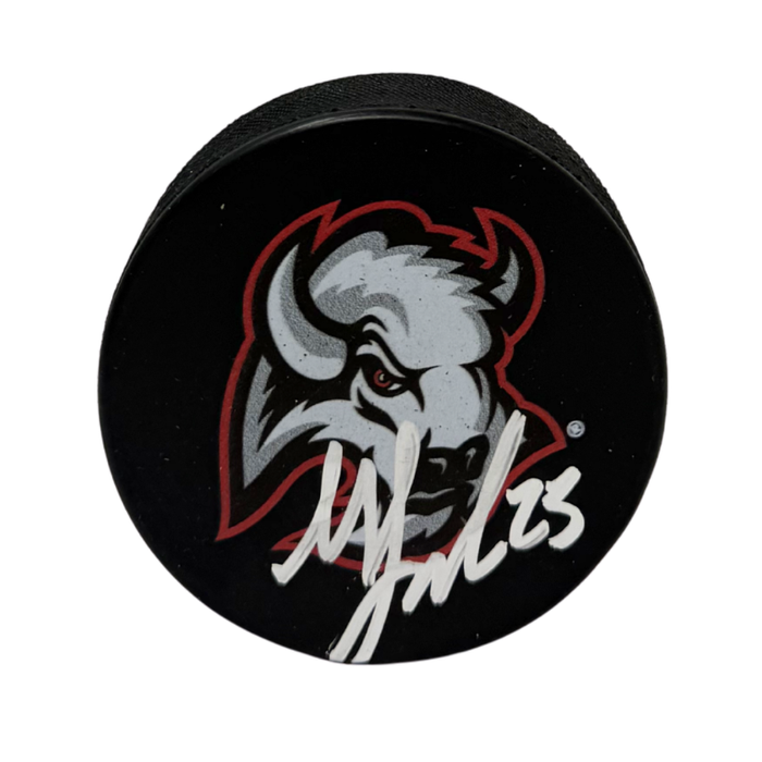Mattias Samuelsson Signed Buffalo Sabres Large Goathead Logo Hockey Puck