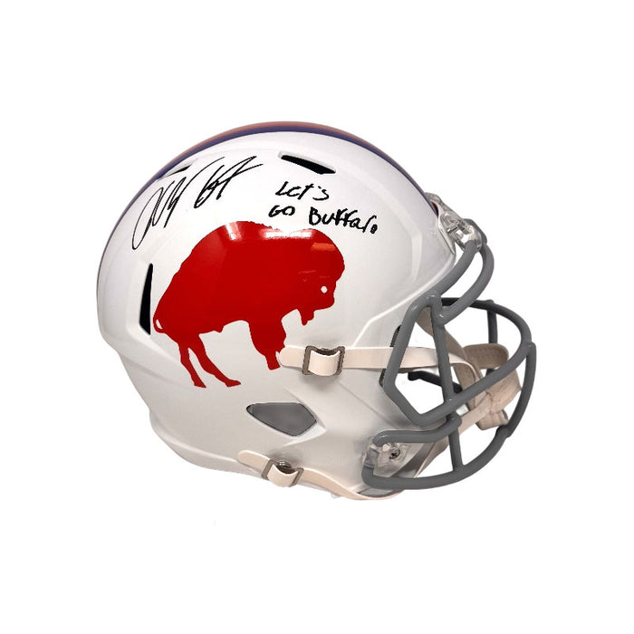 O'Cyrus Torrence Signed Buffalo Bills Full Size Standing Buffalo Speed Replica Helmet with Let's Go Buffalo