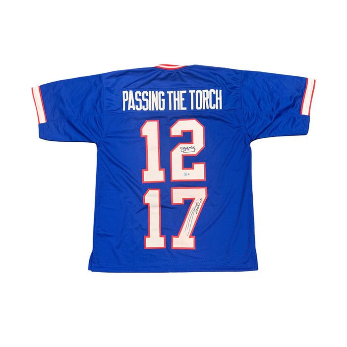 Josh Allen and Jim Kelly Dual Signed Custom Passing the Torch Blue Football Jersey