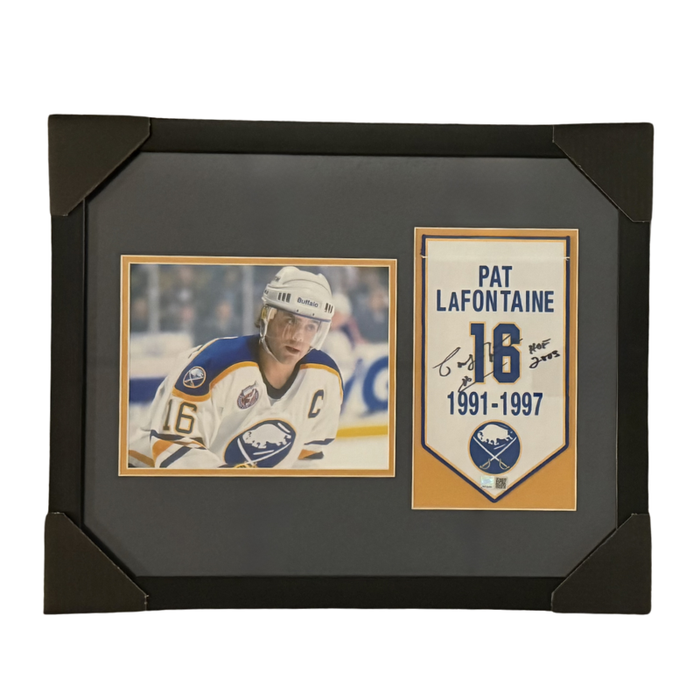 Pat LaFontaine Signed Mini Banner and Unsigned 8x10 Photo Professionally Framed