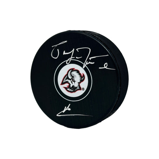 Pat LaFontaine Signed Buffalo Sabres Goathead Autograph Puck with HOF 03 Signed Hockey Puck TSE Buffalo 