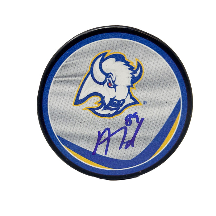 Alex Tuch Signed Buffalo Sabres Reverse Retro Jersey Souvenir Puck Signed Hockey Pucks TSE Buffalo 