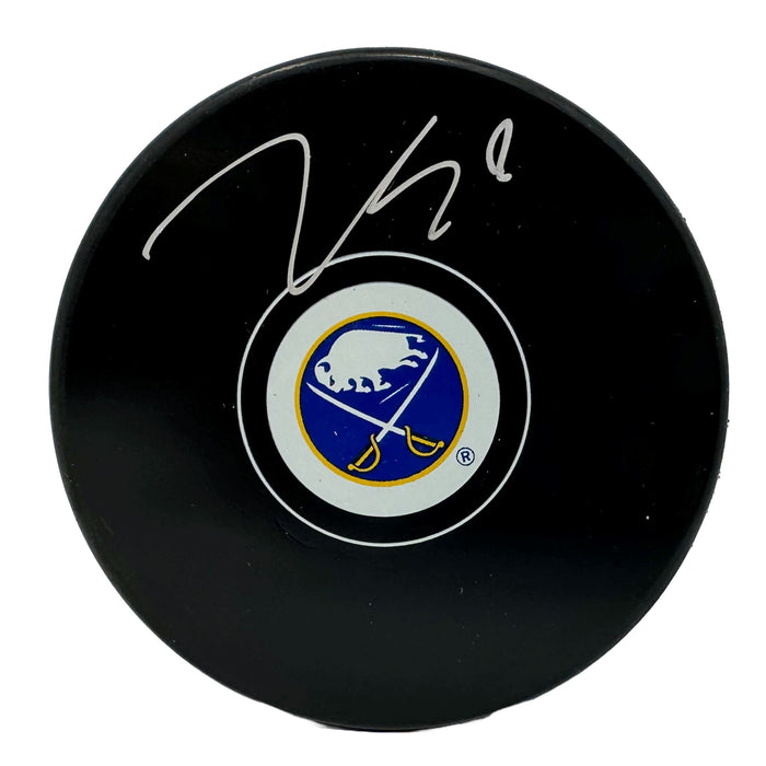 Zach Benson Signed Buffalo Sabres Autograph Logo Puck Signed Hockey Pucks TSE Buffalo 