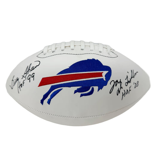 Billy Shaw and Joe Delamielleure Signed Buffalo Bills White Logo Football with HOF 99 and HOF 03 Signed Footballs TSE Buffalo 