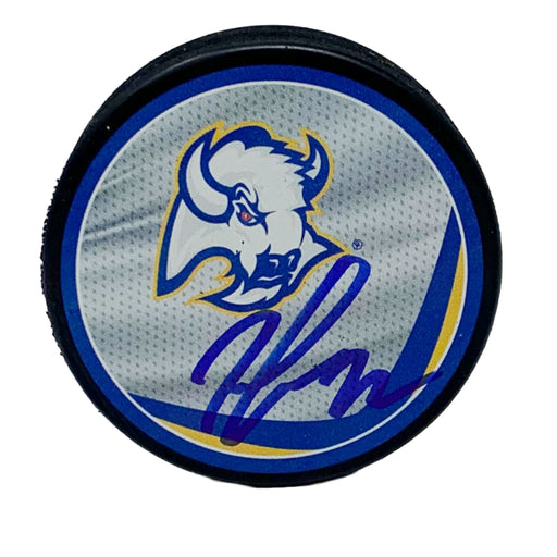 Tage Thompson Signed Buffalo Sabres Reverse Retro Jersey Souvenir Puck Signed Hockey Pucks TSE Buffalo 