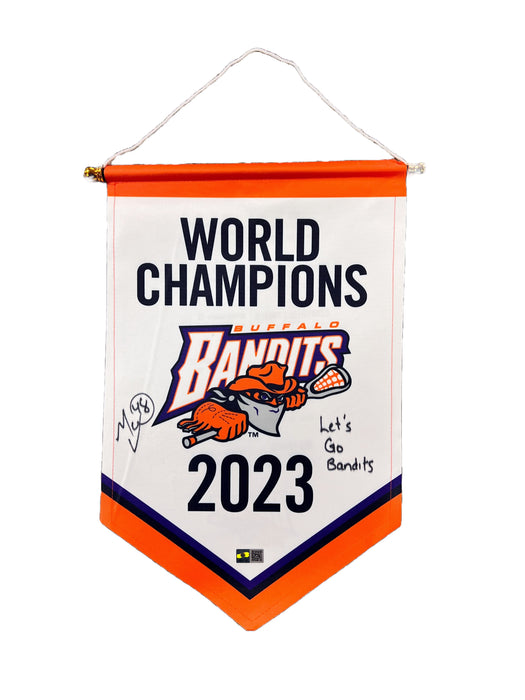 Matt Vinc Signed 2023 Championship Banner with Let's Go Bandits Signed Lacrosse Balls TSE Buffalo 