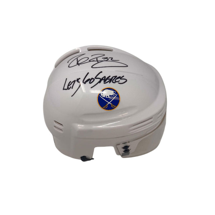 Rob Ray Signed Buffalo Sabres White Mini Helmet with Let's Go Sabres