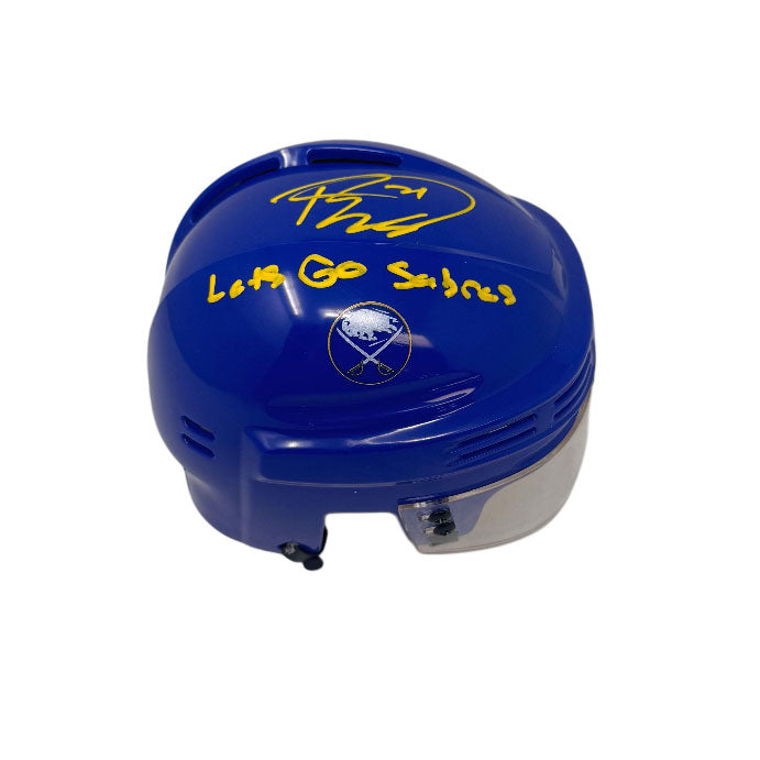 Ryan McLeod Signed Buffalo Sabres Blue Mini Helmet with Let's Go Sabres