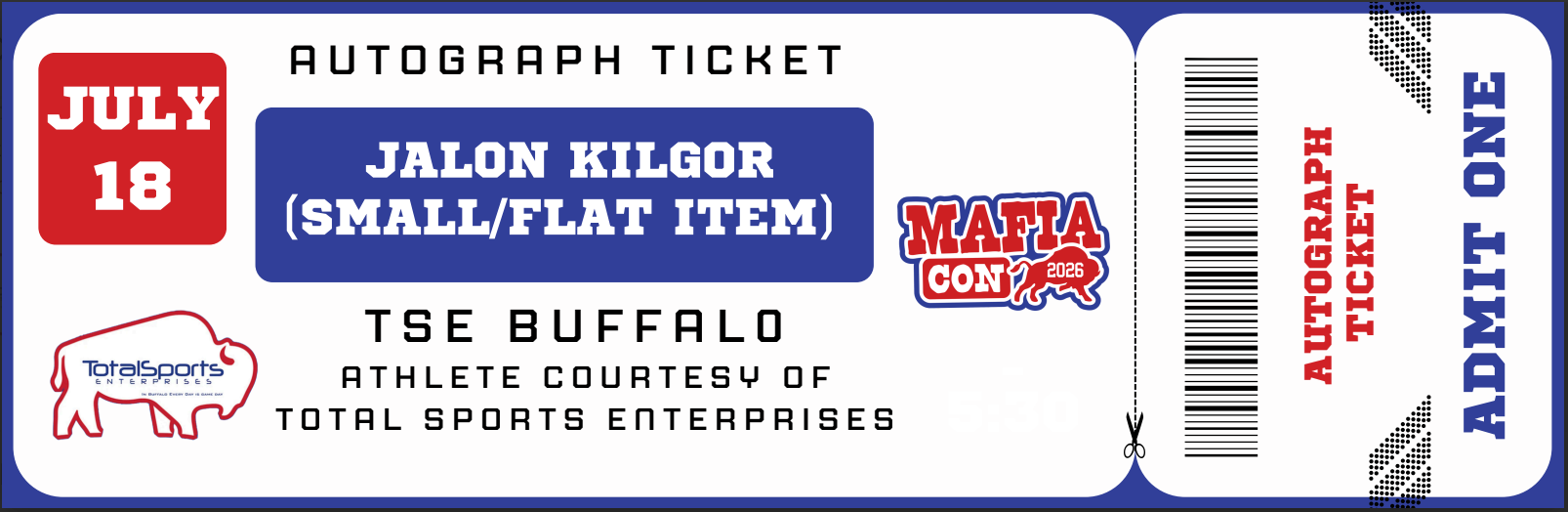 AUTOGRAPH TICKET: Get Your Flat (up to 16x20) or Mini Helmet Signed in Person by Jalon Kilgor