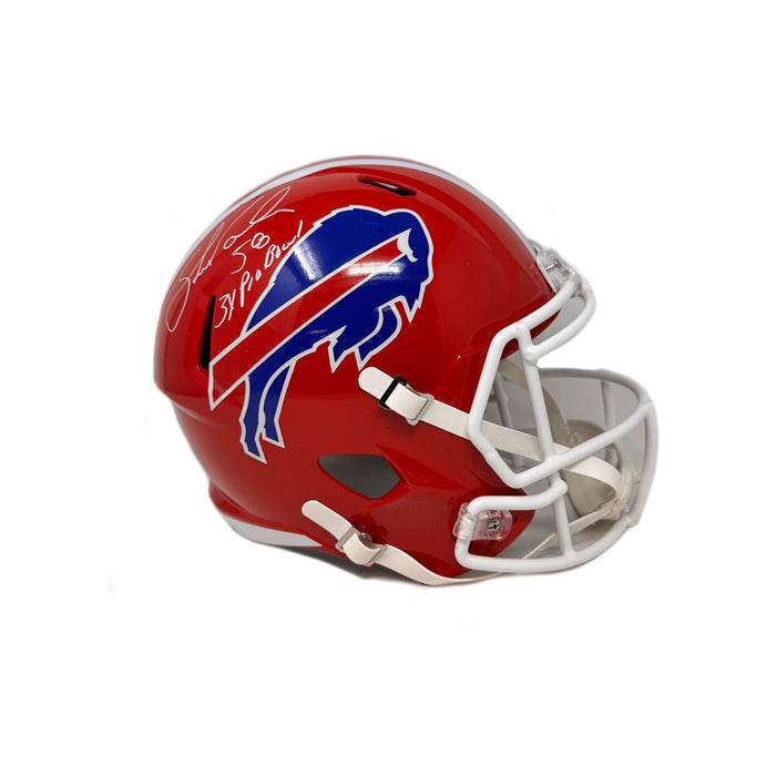 Shane Conlan Signed Buffalo Bills Full Size Red Throwback Speed Replica Helmet with 3x Pro Bowl