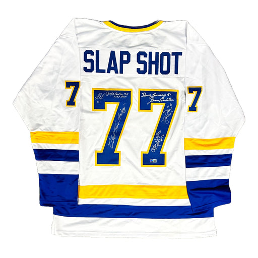 Slap Shot Multi Signed White Chiefs Jersey Signed Hockey Jersey TSE Buffalo 