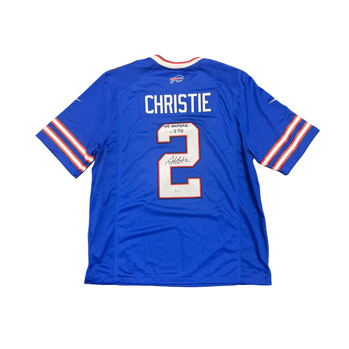 Steve Christie Signed Buffalo Bills Nike Authentic Stitched Blue Jersey with "The Comeback 1-3-93"