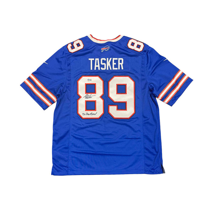 Steve Tasker Signed Buffalo Bills Nike Authentic Stitched Blue Jersey with "7x Pro Bowl"