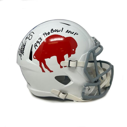 Steve Tasker Signed Buffalo Bills Full Size Standing Buffalo Speed Replica Helmet with "1993 Pro Bowl MVP" Signed Full Size Helmets TSE Buffalo 