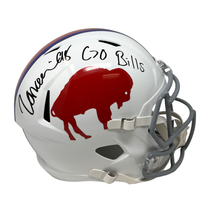TJ Sanders Signed Buffalo Bills Full Size Standing Buffalo Speed Replica Helmet with “Go Bills"”