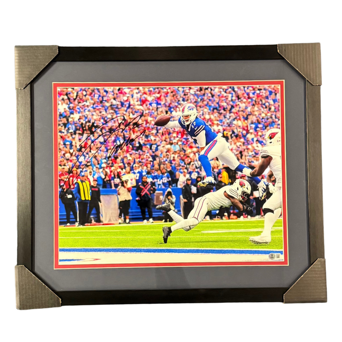 Josh Allen Signed Hurdle Over Cardinals 16x20 Photo - Professionally Framed