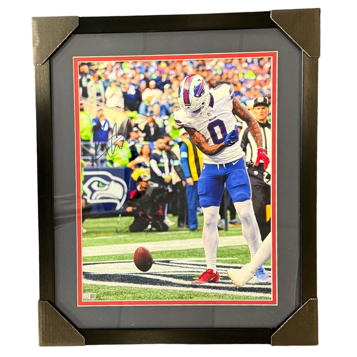 Keon Coleman Signed Ball Spin vs. Seahhawks 16x20 Photo Professionally Framed