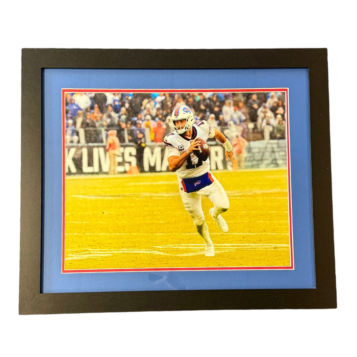 Josh Allen Signed Scramble in White vs. Ravens 16x20 Photo - Professionally Framed