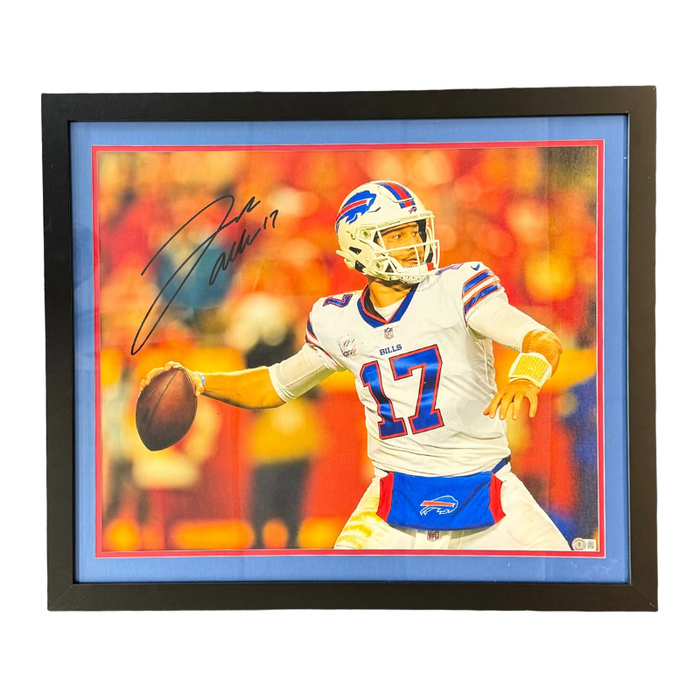 Josh Allen Signed Throwing in White vs. Chiefs 16x20 Photo - Professionally Framed