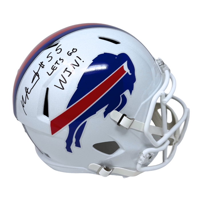 Michael Hoecht Signed Buffalo Bills 2021 Speed Replica Helmet with Let's Go Win
