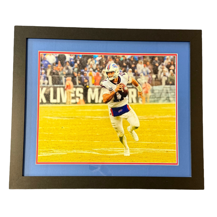 Josh Allen Unsigned Scrambling in White vs. Ravens 16x20 Photo - Professionally Framed