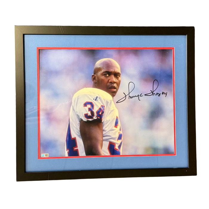 Thurman Thomas Signed Looking Over Shoulder in White 16x20 Photo Professionally Framed