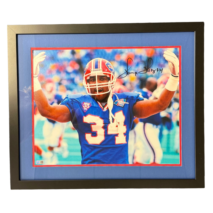Thurman Thomas Hands Up in Blue 16x20 Photo Professionally Framed