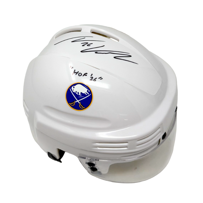 Thomas Vanek Signed Buffalo Sabres White Hockey Mini Helmet with HOF '26