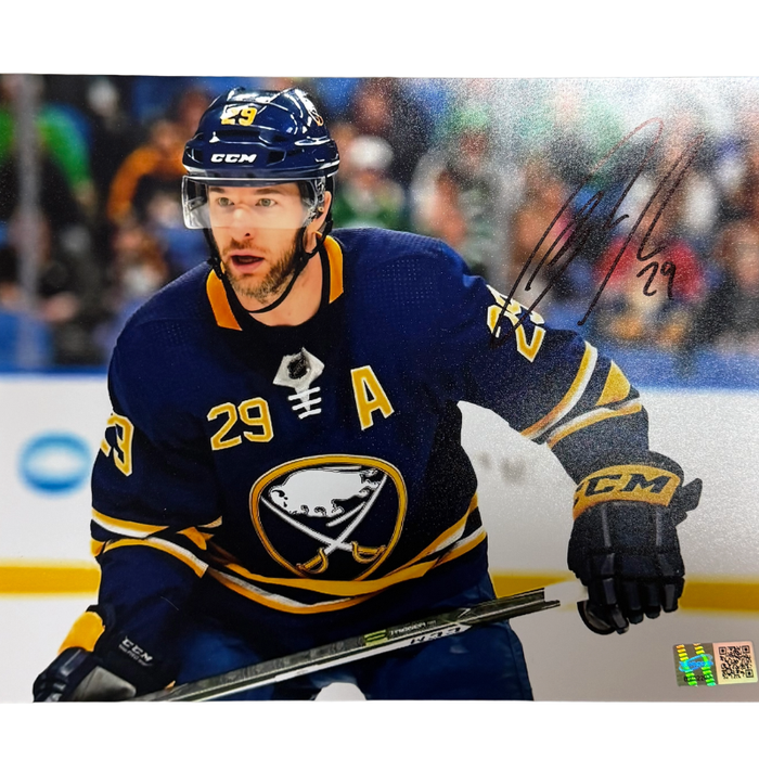 Jason Pominville Signed Skating in Blue 8x10 Photo
