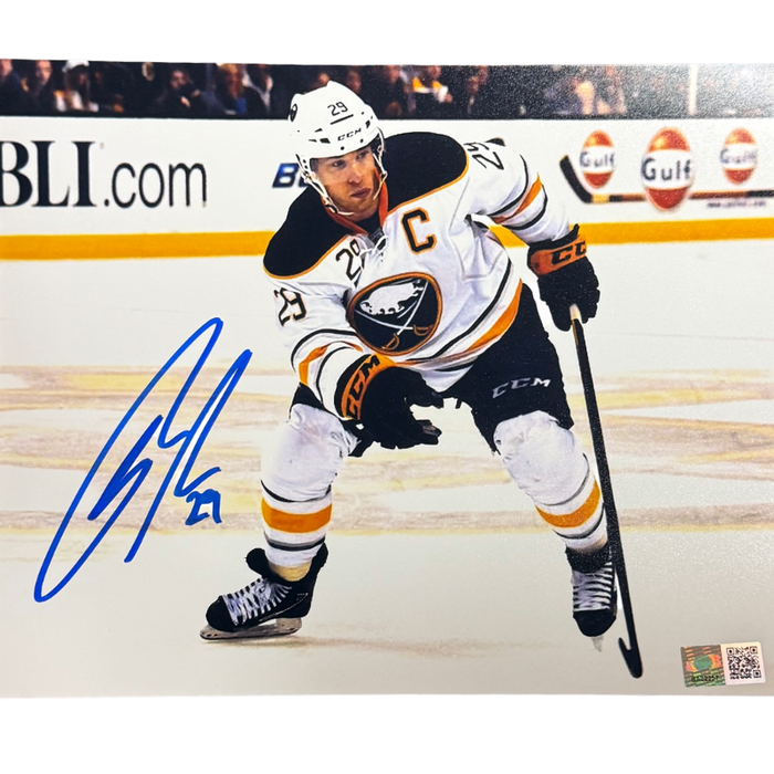 Jason Pominville Signed Skating in White 8x10 Photo
