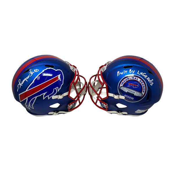 Thurman Thomas Signed TSE Exclusive Riddell Inaugural Buffalo Bills Full Size Blue Speed Replica Helmet with "Built by Legends"