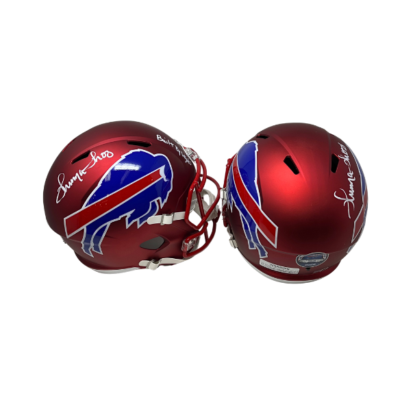 Thurman Thomas Signed TSE Exclusive Riddell Inaugural Buffalo Bills Full Size Red Speed Replica Helmet with "Built by Legends"