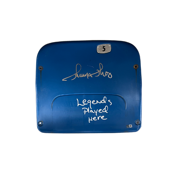 Thurman Thomas Autographed Authentic Highmark Stadium Blue Seatback with "Legends Played Here"