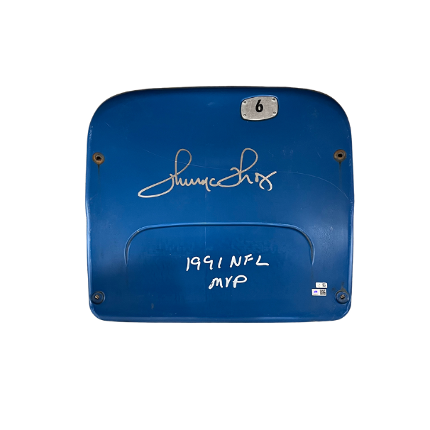 Thurman Thomas Autographed Authentic Highmark Stadium Blue Seatback with "1991 MVP"